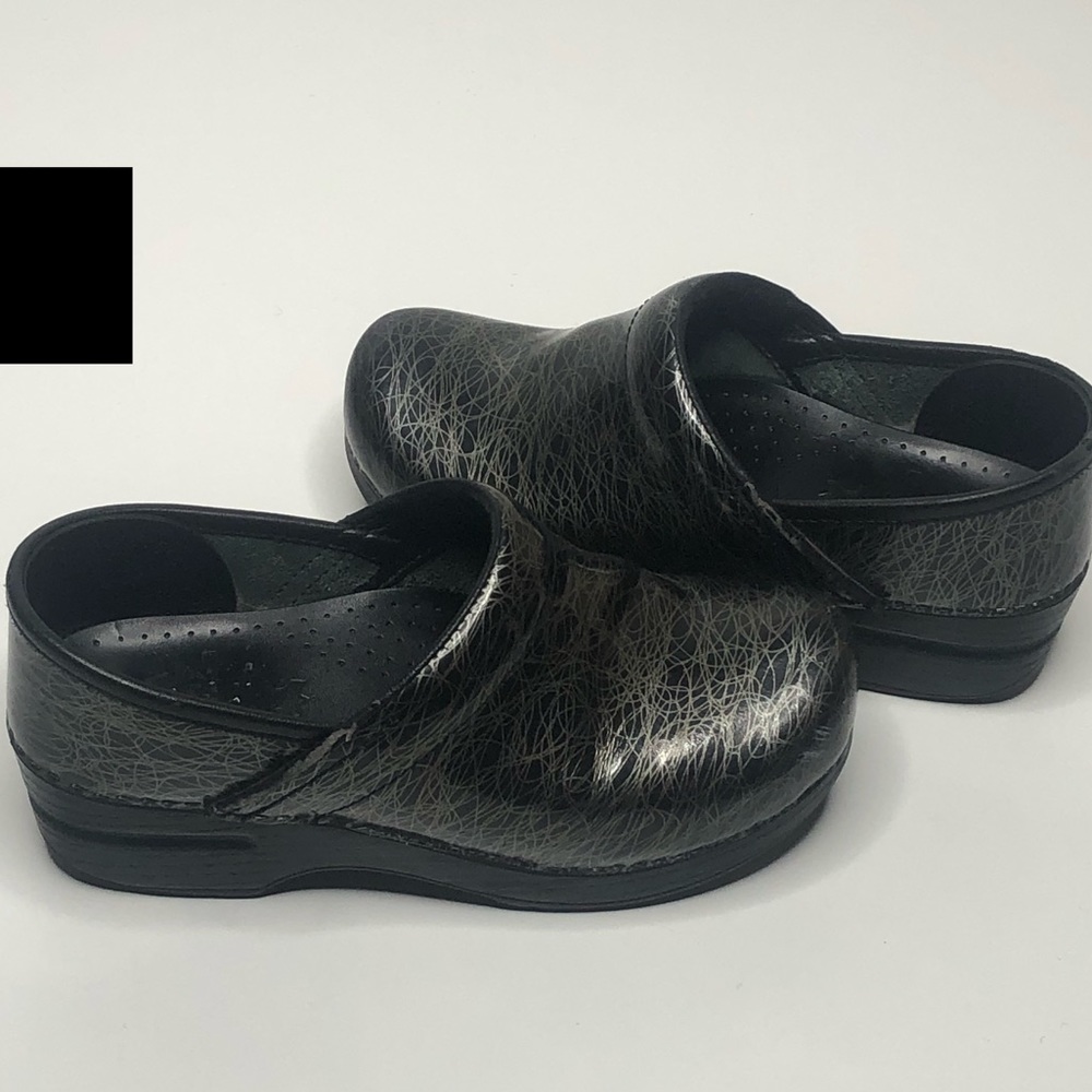 Dansko Black & Silver Patterned Clog Shoes - image 8